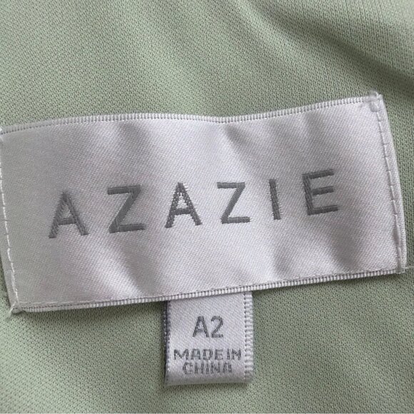 Azazie Womens Sage Green Polyester Halter Maxi Dress Pleated Elegant Gown Slit S - Picture 7 of 11